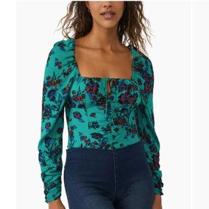 NWT FREE PEOPLE HILARY PRINTED TOP 100% VISCOSE 3022 GREEN COMBO OB1569574 LARGE